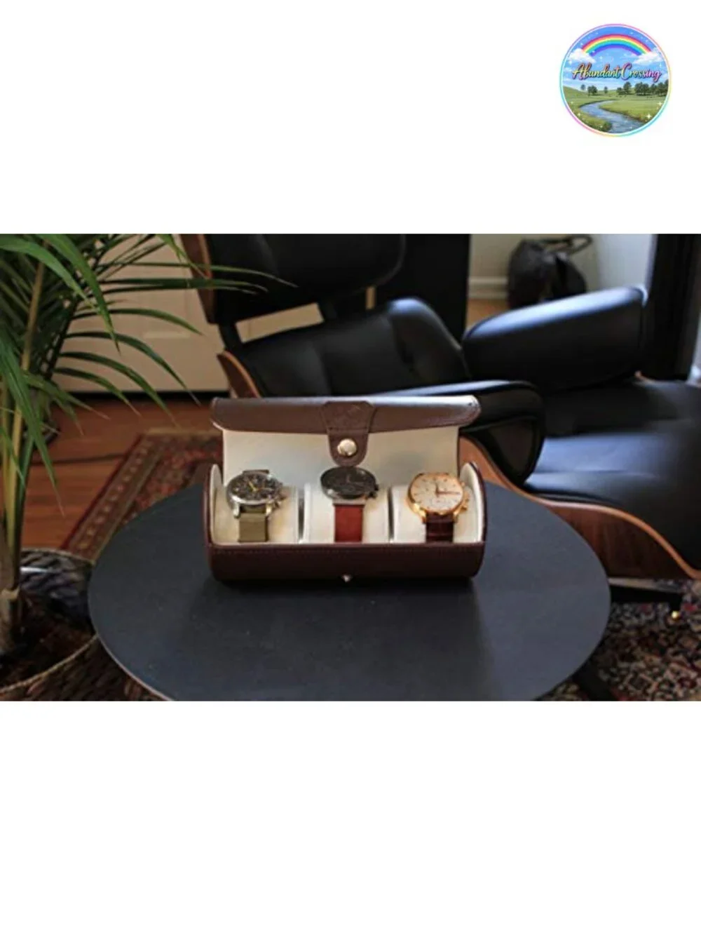 Vegan Faux Leather 3-Watch Travel Roll Case Organizer with Cushioned Dividers